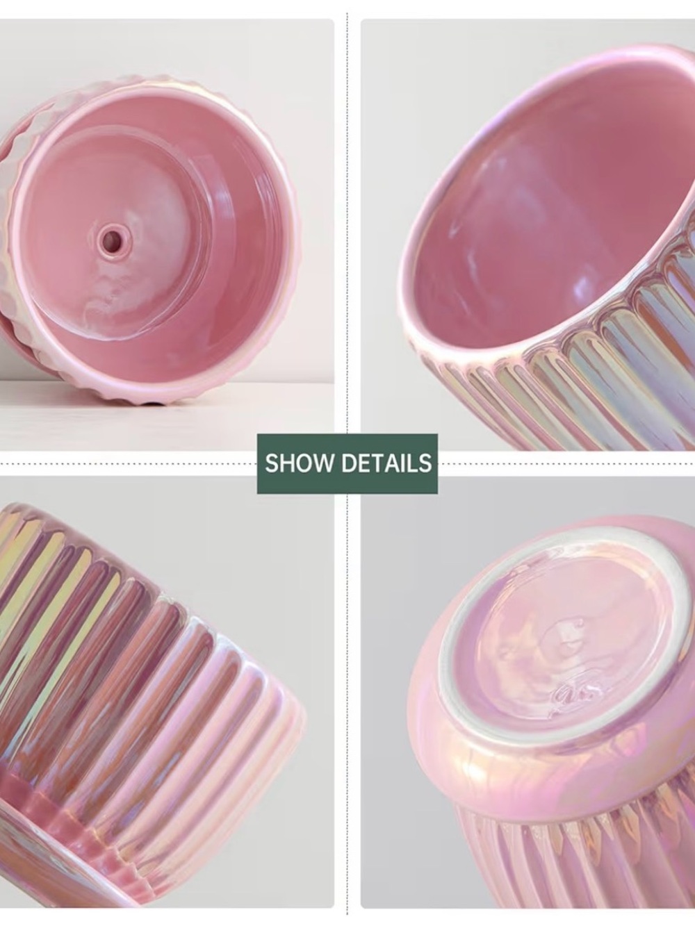 Pink Iridescent Ceramic Ribbed Planter Set - Picture 5 of 5